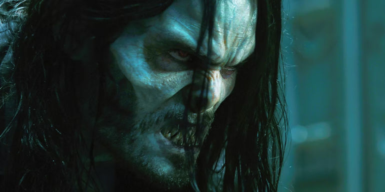 Jared Leto as Morbius, looking ready to attack in Morbius (2022).