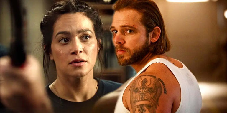 Bode looking over his shoulder and Gabriela looking concerned in Fire Country