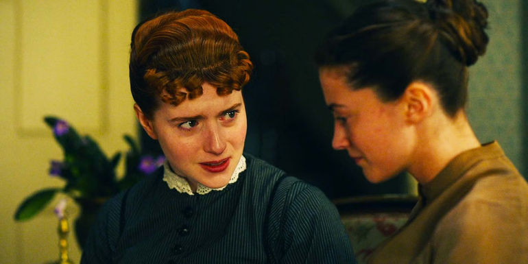 Hannah Onslow as Emily Dunn and Lauren McQueen as Nell in Belgravia The Next Chapter episode 5