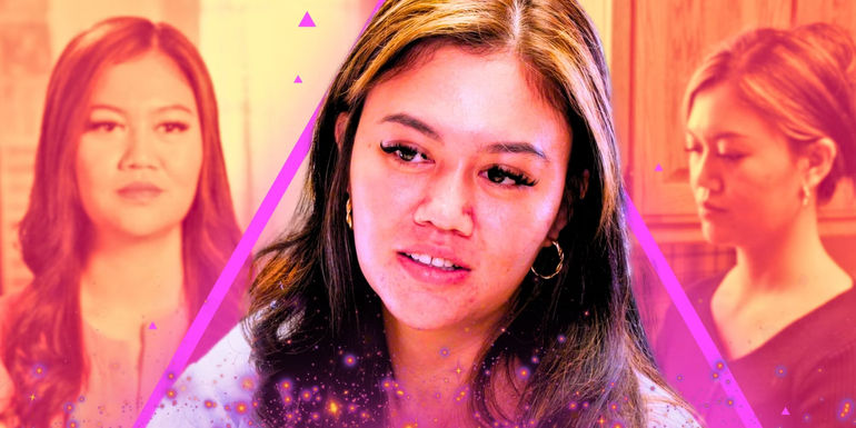 Citra From 90 Day Fiancé wearing pink top with confused look on her face and more photos of her in a faded background.