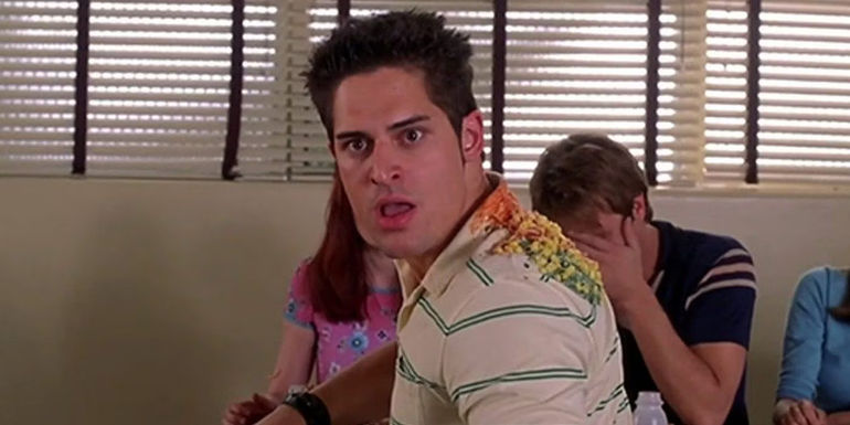 Joe Manganiello's Flash Thompson turns around angry in Spider-Man