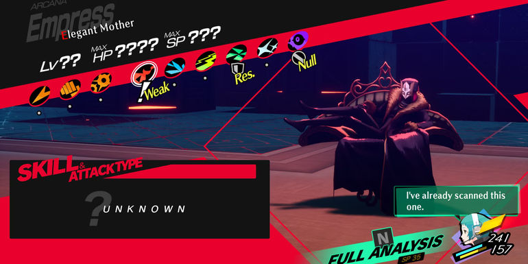 Image of the weaknesses of the Elegant Mother boss in Persona 3 Reload