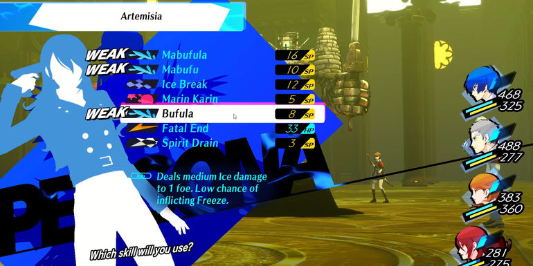 Image of Mitsuru using the Bufula attack in Persona 3 Reload