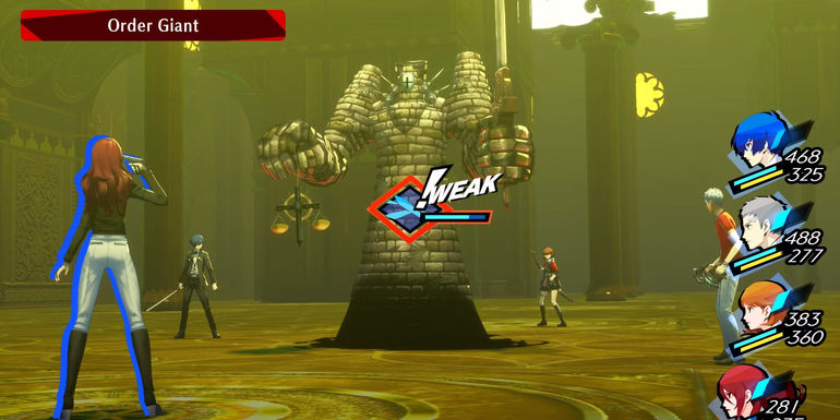 Image of Mitsuru using an Ice skill on the Order Giant enemy in Persona 3 Reload