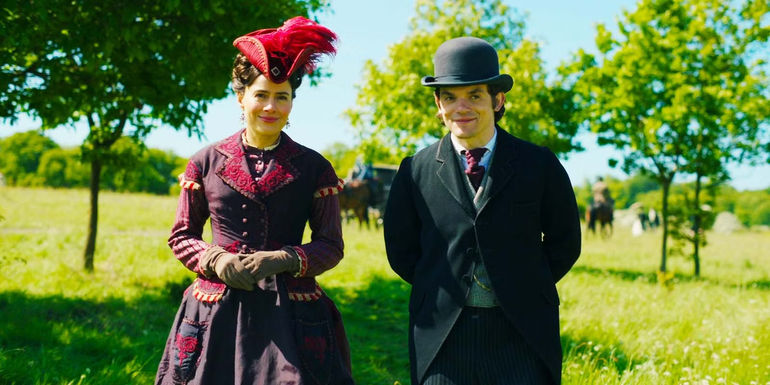 Sophie Winkleman as the Duchess of Rochester and Edward Bluemel as Dr. Stephen Ellerby in Belgravia The Next Chapter episode 5