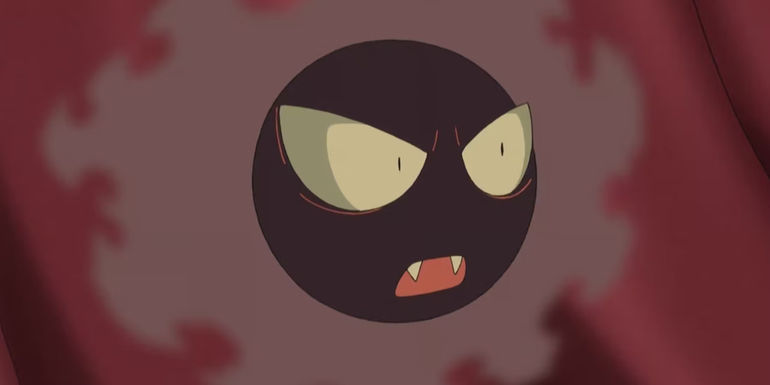 A screenshot of a surprised Gastly from the Pokemon anime.