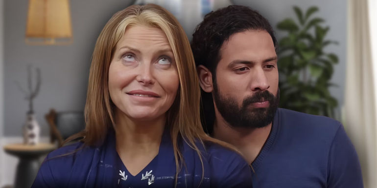 90 Day Fiancé: The Other Way's Jen Boecher looking up and Rishi Singh looking serious