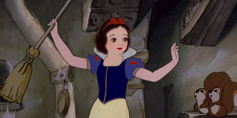 Snow White cleaning the house