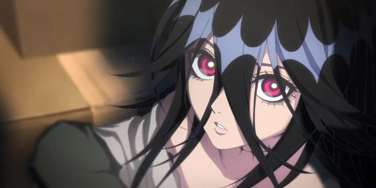 Go Go Loser Ranger XX looking upwards with large red eyes and spiky hair.