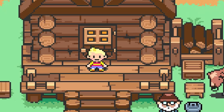 Lucas standing on the porch of his house in Mother 3