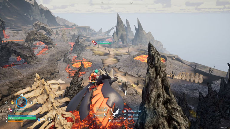 Palworld flying above volcano side