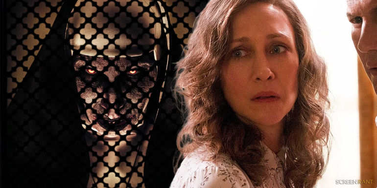Valak in The Nun 2 and Loraine Warren (Vera Farmiga) in The Conjuring