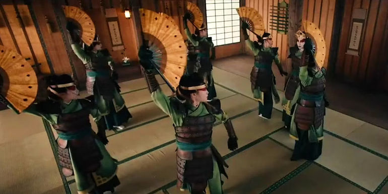 The Kyoshi Warriors training with their fan weapons