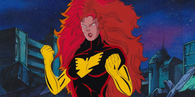 Dark Phoenix Stands With Fists Up Prepared To Fight In X-Men The Animated Series - See X-Men: TAS Season 3, Episodes 3-7 "The Phoenix Saga" & Season 3 Episodes 14-17 "The Dark Phoenix Saga" - Jean Grey Has Already Faced The Dark Phoenix