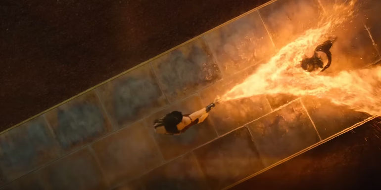 Zuko and Ozai duelling in a fire Agni-Kai from Netflix's Last Airbender