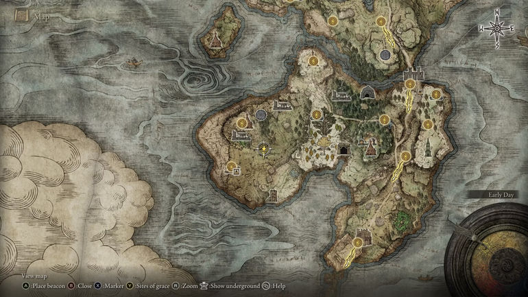 Elden Ring - Mausoleum in Weeping Peninsula Location - Mausoleum in the west of the Weeping Peninsula (has a Bell)