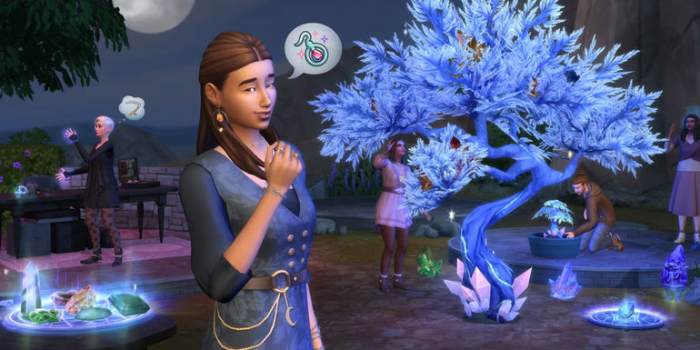 Sims admiring crystal jewelry - Crystal Creations Unveiled