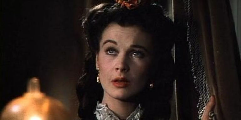 Vivien Leigh as Scarlett O'Hara looking scared in Gone with the Wind