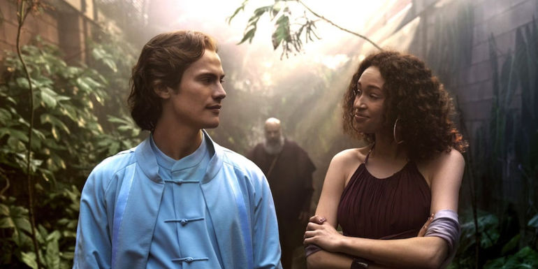 Cassian Bilton as Cleon XVIII walking with Ella Rae-Smith as Queen Sareth in Foundation - The Cleonic dynasty could have created its own downfall - Cleon XVIII's Child Could Return In Foundation Season 3 To Claim Their Place As Emperor