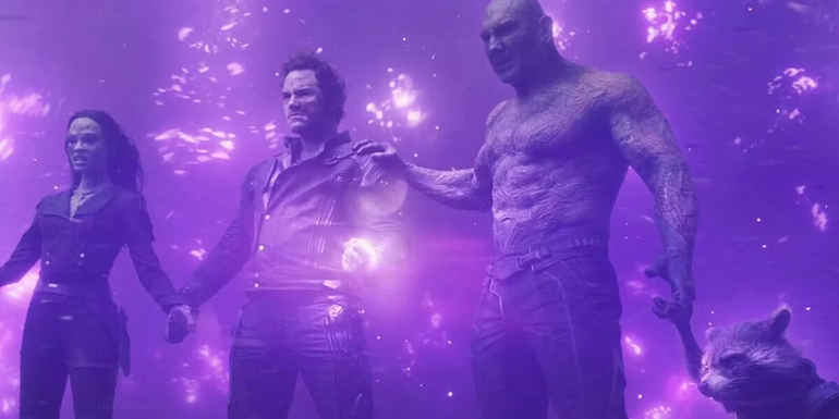 The Guardians of the Galaxy withstanding the Power Stone