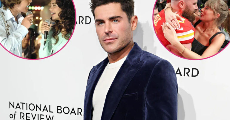 Zac Efron's Perspective on Comparisons Between Travis Kelce and Taylor Swift to HSM's Troy and Gabriella