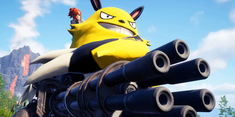 A screenshot from Palworld showing Grizzbolt with its minigun. - The variety of different ways to play Palworld and its unique premise have already helped the game to see massive success early in its life