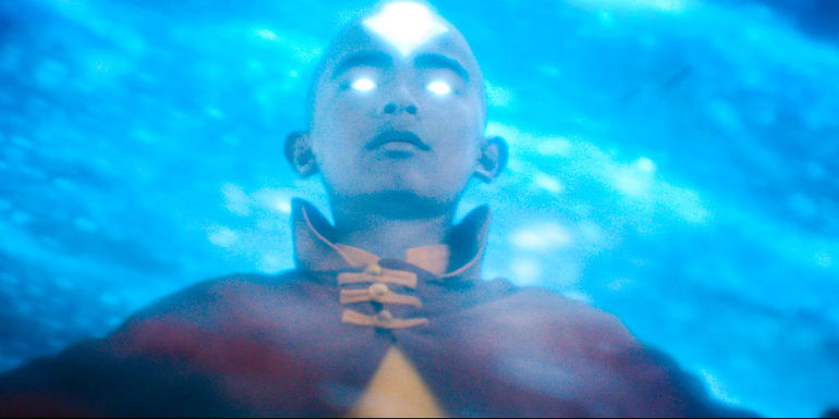 Aang in avatar state ocean spirit close up lighten up from Avatar the last airbender - Albert Kim’s Season 2 Story Suggestion Is Significant