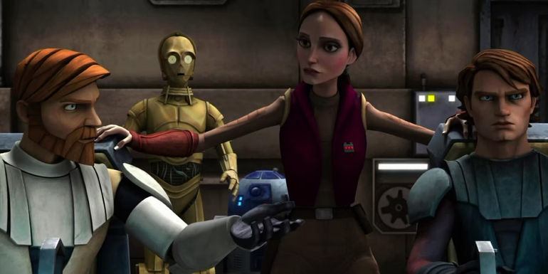 Obi-Wan Kenobi, C3PO, Padmé Amidala and Anakin Skywalker in The Clone Wars season 1 episode 4