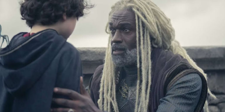 Corlys Velaryon comforting his grandson Lucerys in House of the Dragon.