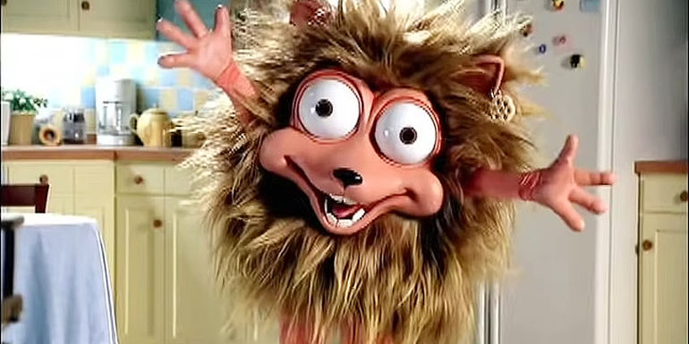 Crazy Craving the Honeycomb mascot dancing in a kitchen.