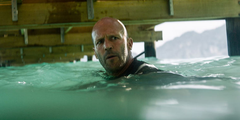 Jason Statham in the water in Meg 2 The Trench