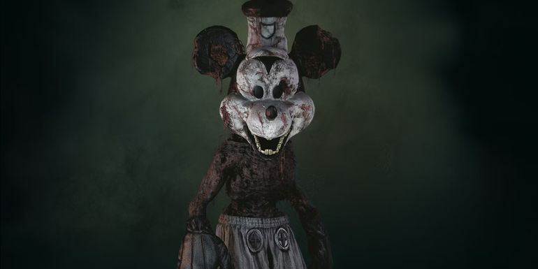 Mickey Mouse as he appears in Infestation 88, with a horror-oriented version of his Steamboat Willie look.