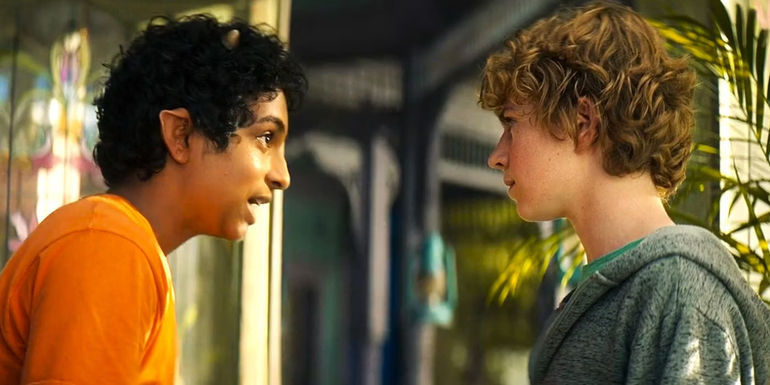 Grover talking to Percy at Camp Half-Blood in Percy Jackson and the Olympians episode 2