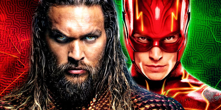 Jason Momoa in Aquaman and the Lost Kingdom & Ezra Miller in The Flash