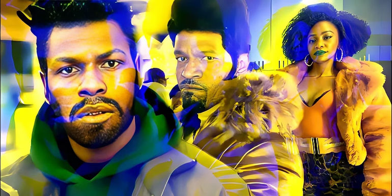 John Boyega as Fontaine, Jamie Foxx as Slick Charles, and Teyonah Parris as Yo-Yo in They Cloned Tyrone