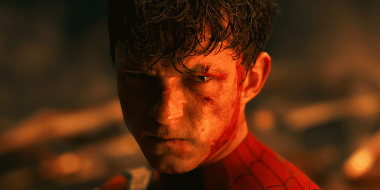 Tom Holland as Peter Parker angry at the end of Spider-Man No Way Home