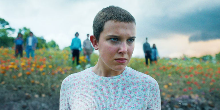 Millie Bobby Brown as Eleven looking determined in Stranger Things season 4