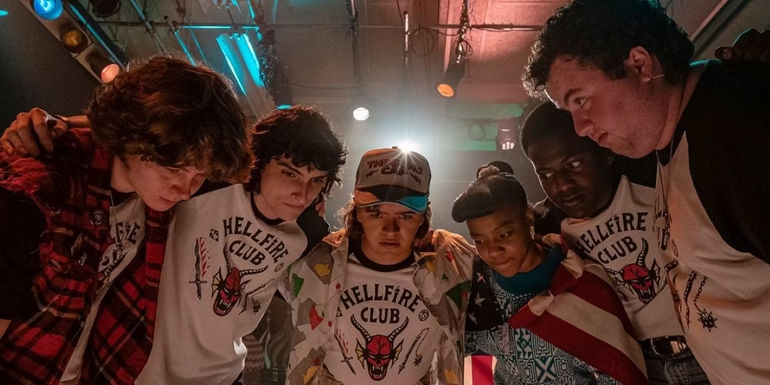 The Hellfire Club huddled together in Stranger Things season 4