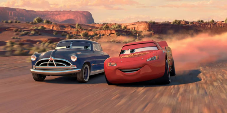 Cars - Doc Hudson and Lightning McQueen driving together