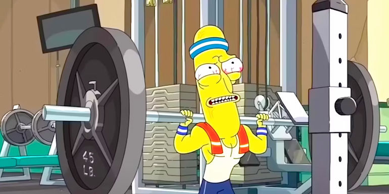 Mr Poopybutthole lifting weights in Rick and Morty season 6