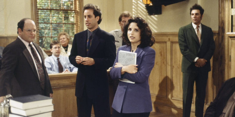 Jerry, George, Elaine, and Kramer in court in the Seinfeld finale