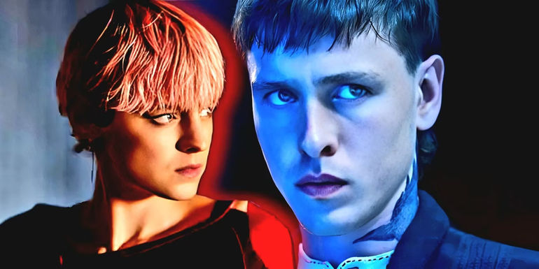 Emma Corrin as Darby and Harris Dickinson as Bill in A Murder at the End of the World