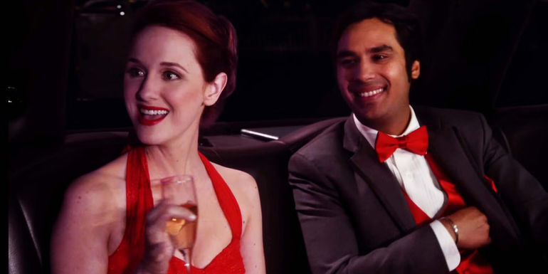 Laura Spencer as Emily Sweeney and Kunal Nayyar as Raj in The Big Bang Theory