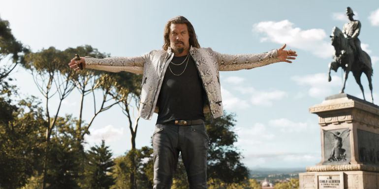 Dante Reyes (Jason Momoa) with arms outstretched during the climactic scenes in Rome in Fast X