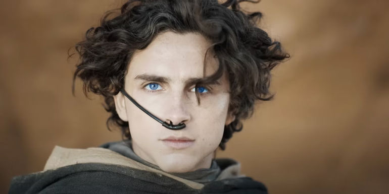 Timothee Chalamet as Paul in the desert of Arrakis in Dune: Part Two