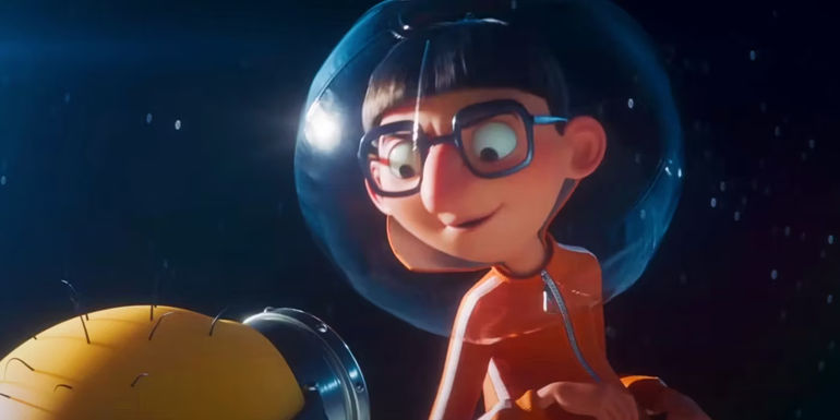 Vector in space talking to a minion in the Despicable Me short Mooned