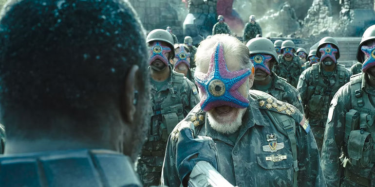 Starro's parasites take over an army in The Suicide Squad.