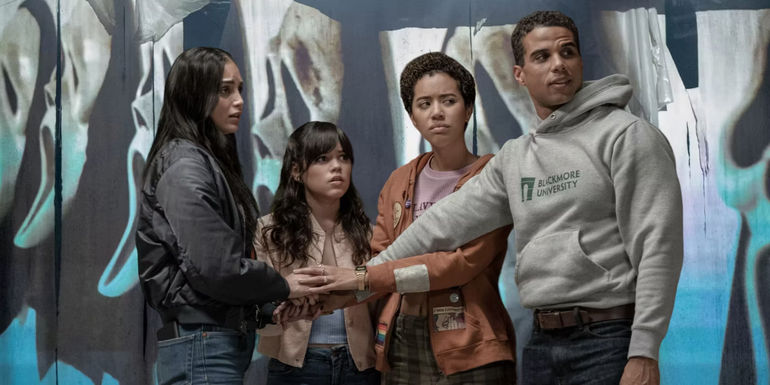 Core Four in Scream 6 in Front of Ghostface Graffiti