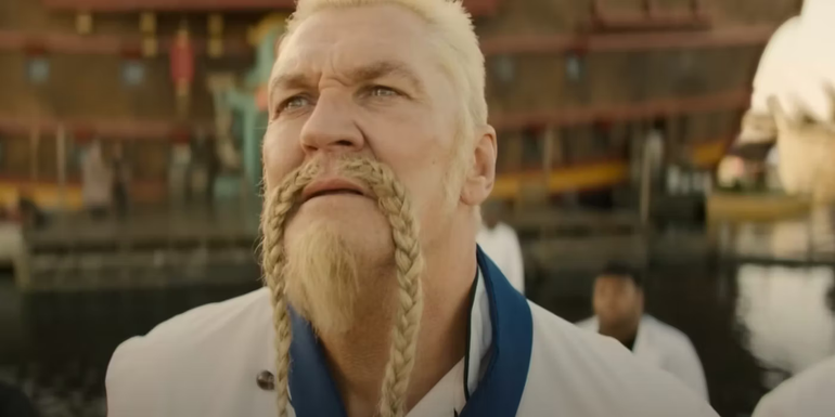 Craig Fairbrass as Zeff looks off-screen in One Piece