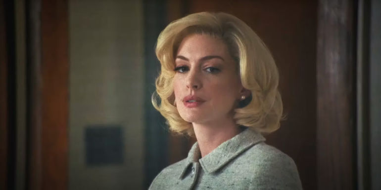Anne Hathaway as Rebecca with blonde hair in Eileen
